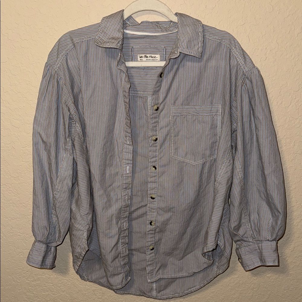 We The Free Bailey Blue Pinstripe Button Down Shirt medium